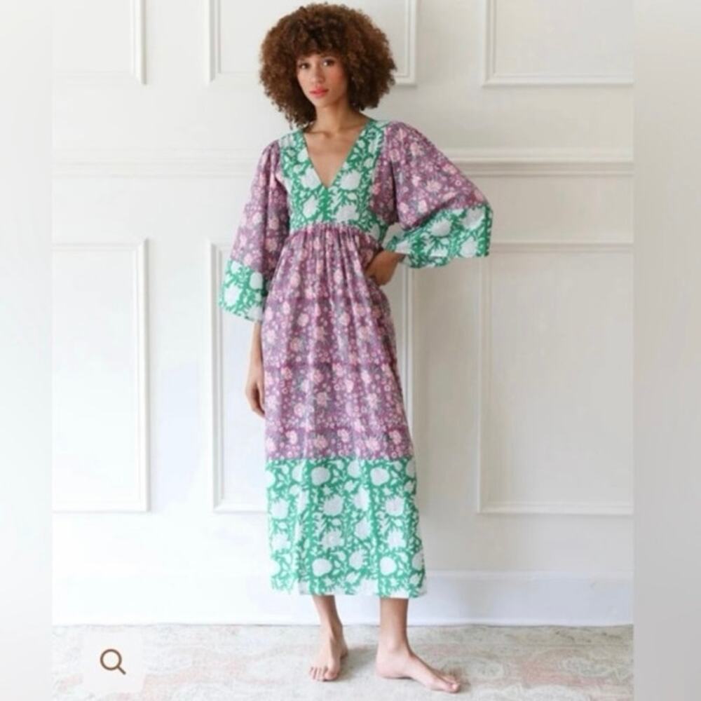 MILLE Adele Dress Purple Rose Patchwork Floral Cotton Maxi Dress Size L